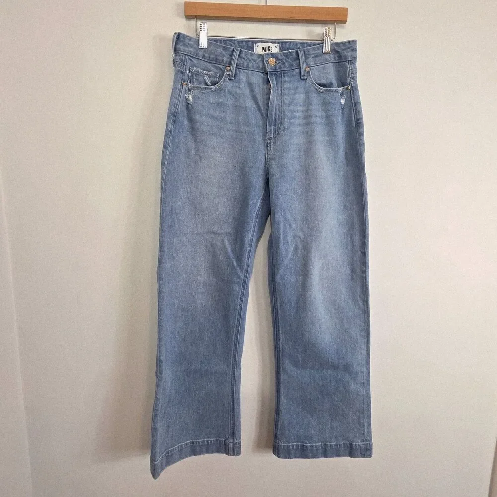 Paige Leenah High Rise Distressed Wide Leg Cotton Stretch Ankle Jean Size 29 - Picture 3 of 11